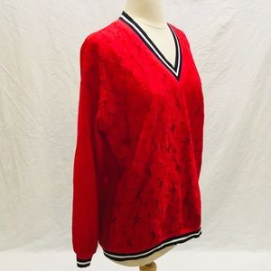 NWT Tommy Hilfiger Sz M Top Lace Eyelits Red L/S